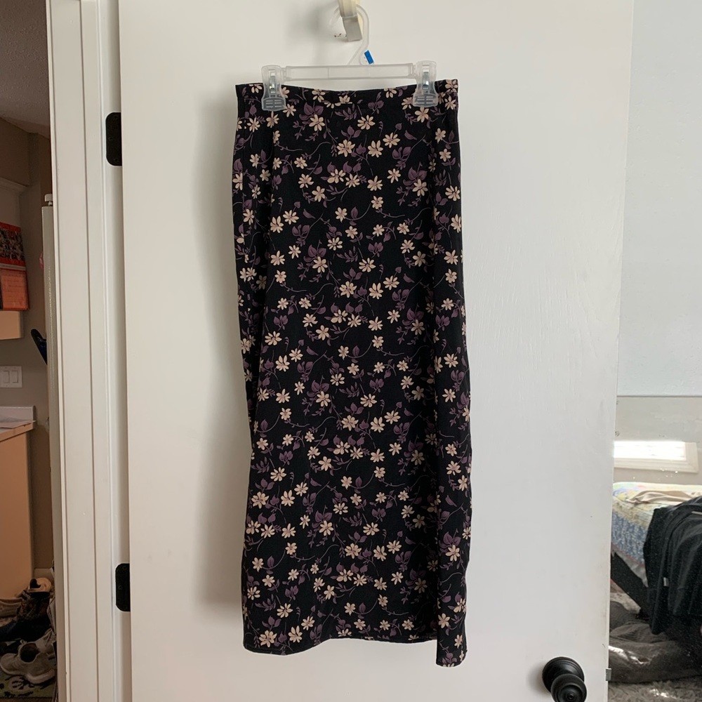 Black floral midi skirt